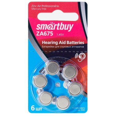 Батарейка для слуховых аппаратов Smartbuy A675-6B (60/3000) (SBZA-A675-6B) оптом