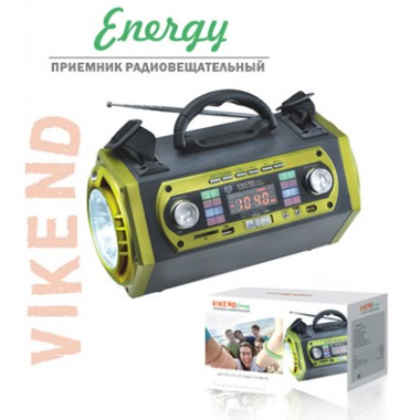 Радиоприемник "VIKEND ENERGY",бат.4*R20 (не в компл.), 220V,акб 1200мА/ч,USB,SD,со светод.фон. оптом