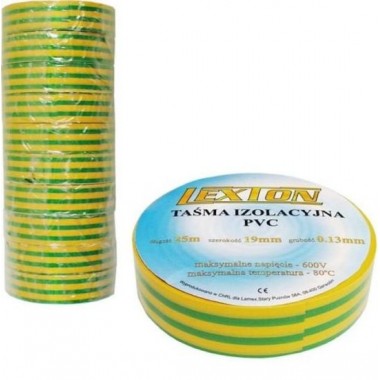 Лента изоляционная ПВХ LEXTON жёлто-зелёная 25m/19mm оптом