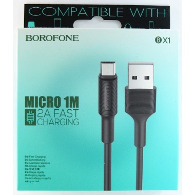 Кабель Borofone BX1 USB (m)-microUSB (m) 1.0м 2.0A силикон,черный оптом