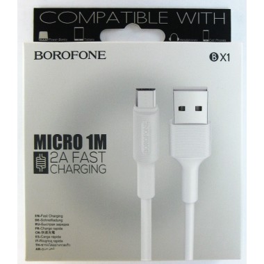 Кабель Borofone BX1 USB (m)-microUSB (m) 1.0м 2.0A силикон,белый оптом