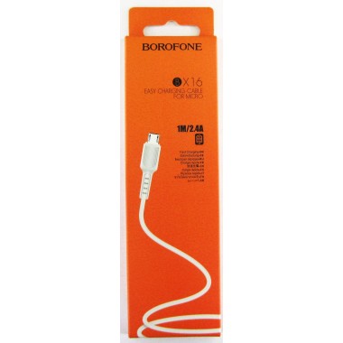 Кабель Borofone BX16 USB (m)-microUSB (m) , 1.0м, круглый, 2.4A, ПВХ,белый оптом