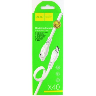 Кабель HOCO X40 USB (m)-micro USB(m) 1.0м 2.4A силикон,белый оптом