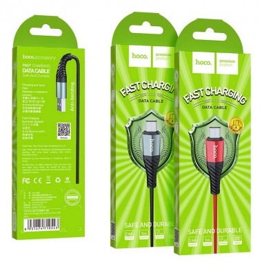 Кабель HOCO X38 USB (m)-microUSB (m) 1.0м 2.4A ткань,черный оптом