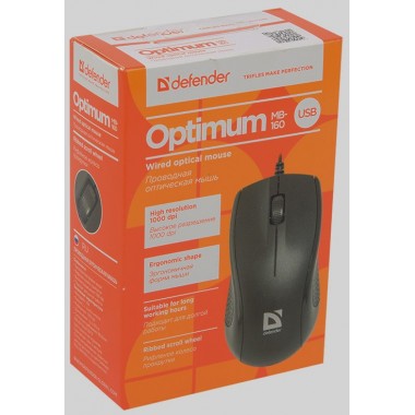 Мышь проводная Defender MB-160 Optimum классическая USB,черный оптом Мышь проводная Defender MB-160 Optimum классическая USB,черный оптом