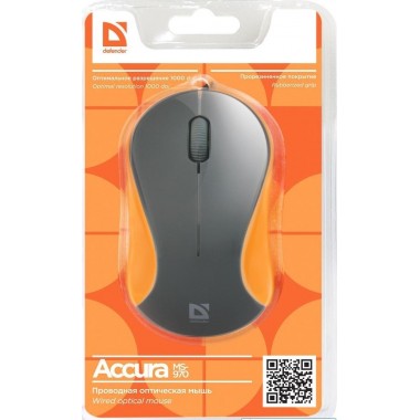Мышь проводная Defender MS-970 Accura классическая USB серый,оранжевый оптом Мышь проводная Defender MS-970 Accura классическая USB серый,оранжевый оптом