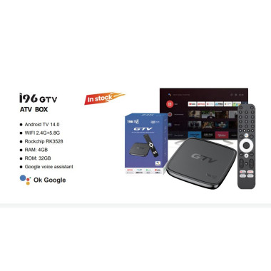 Смарт ТВ приставка Android TV i96GTV,пульт с голосовым набором,4-х ядерный процессор Rockchip RK3528,Wi-Fi,память 4+32 ГБ оптом