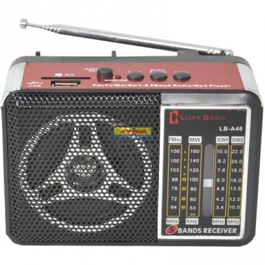 Радиоприемник  Luxe Bass LB-A46,5 диапазонов MW/FM/TV/SW1-2 USB/MP3,2*R20 (не в компл.), 220V оптом