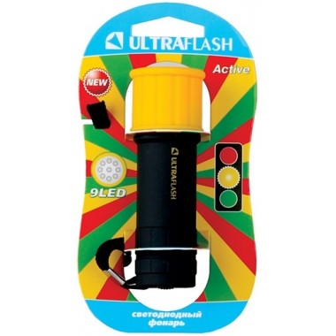 Фонарь Ultraflash LED15001-B (3xR03 светофор, желтый с черным, 9 LED, пластик, блистер) оптом Фонарь Ultraflash LED15001-B (3xR03 светофор, желтый с черным, 9 LED, пластик, блистер) оптом