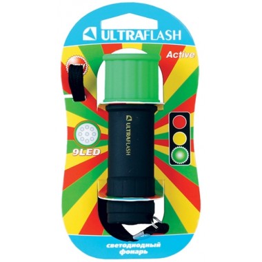 Фонарь Ultraflash LED15001-C (3xR03 светофор, зеленый с черным, 9 LED, пластик, блистер) оптом Фонарь Ultraflash LED15001-C (3xR03 светофор, зеленый с черным, 9 LED, пластик, блистер) оптом