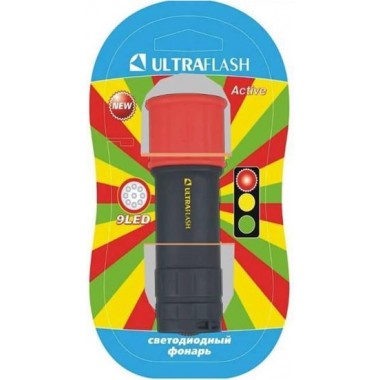 Фонарь Ultraflash LED15001-А (3xR03 светофор, красный с черным, 9 LED, пластик, блистер) оптом Фонарь Ultraflash LED15001-А (3xR03 светофор, красный с черным, 9 LED, пластик, блистер) оптом